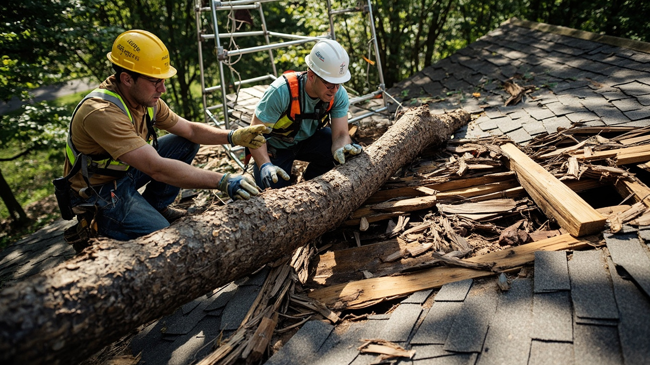 How We Secure and Rebuild a Roof Crushed by a Tree